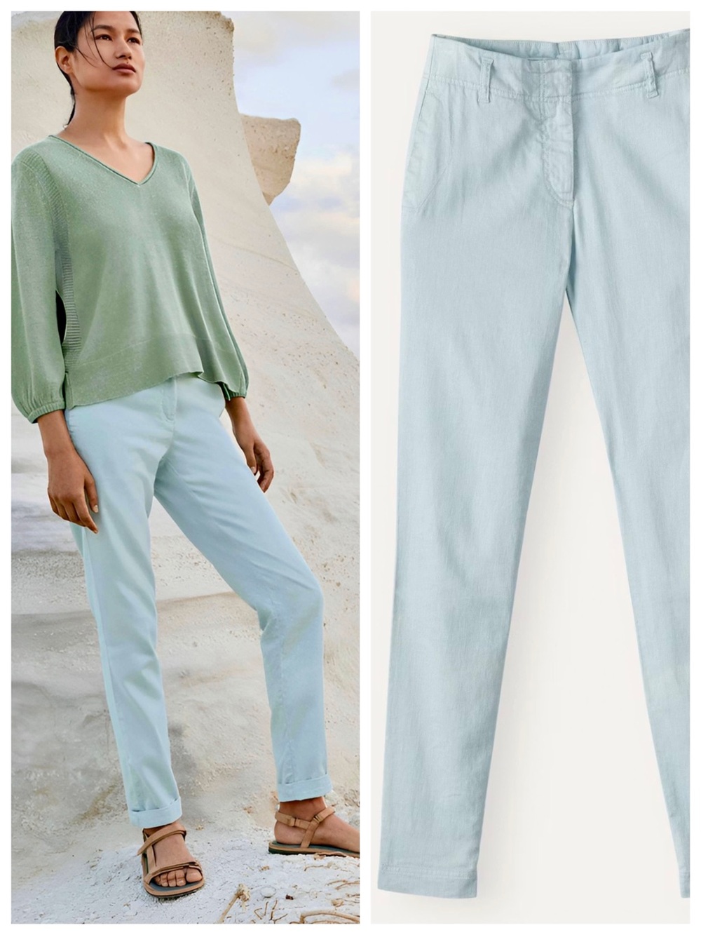 New! POETRY Pale Blue Slim Leg Stretch Linen Trousers size 6